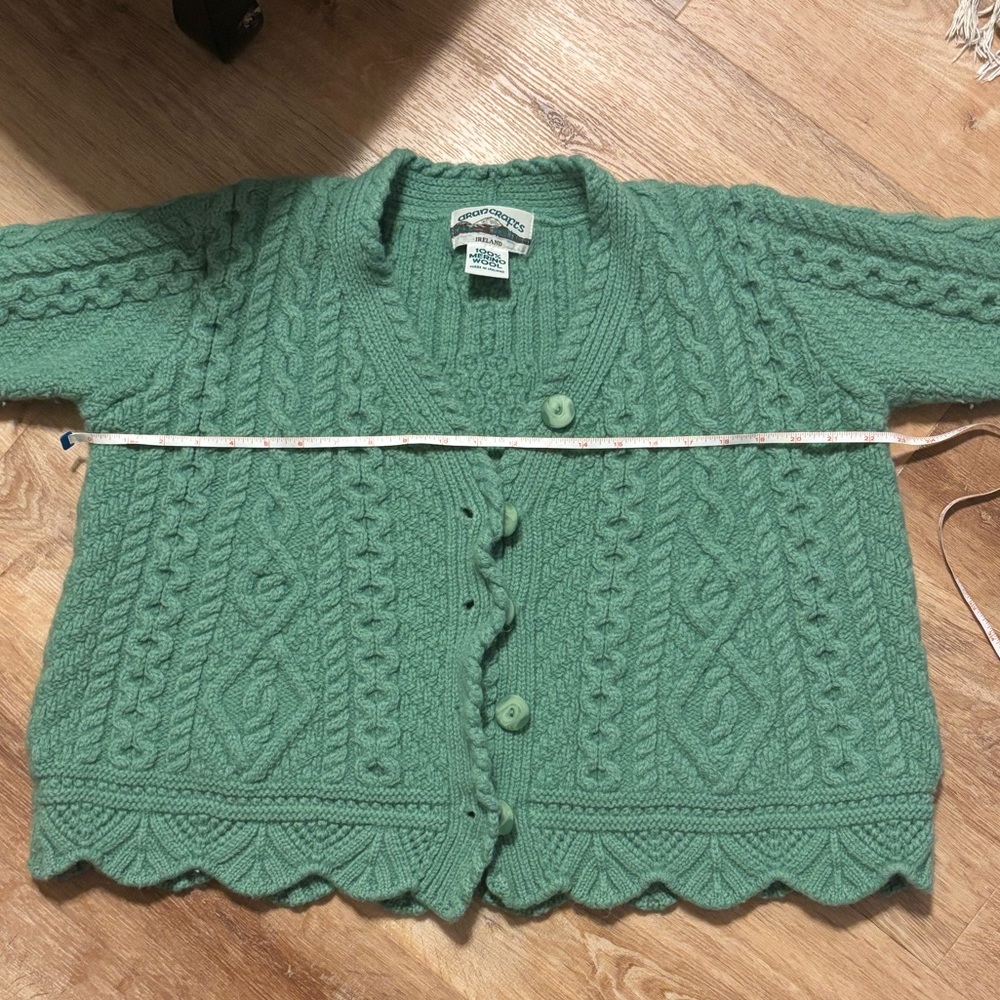 Aran Crafts Green Cable Knit Cardigan Sweater - Picture 8 of 10